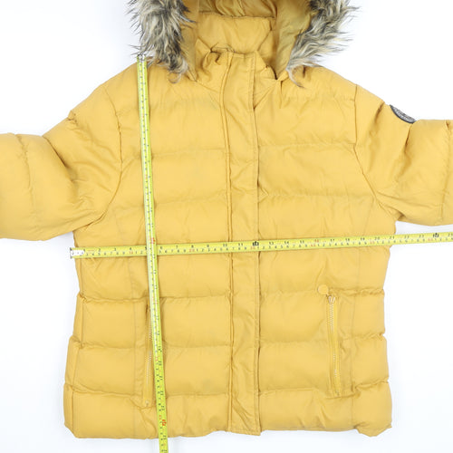FLUID Womens Yellow Size 16 Hooded Puffer Jacket With Fur Trim