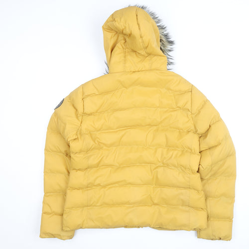FLUID Womens Yellow Size 16 Hooded Puffer Jacket With Fur Trim