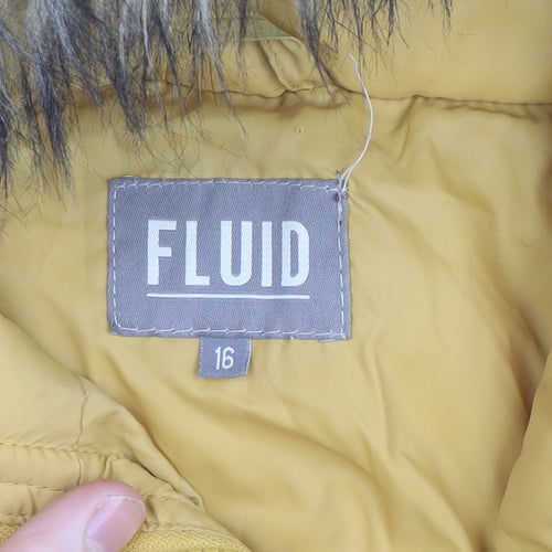 FLUID Womens Yellow Size 16 Hooded Puffer Jacket With Fur Trim