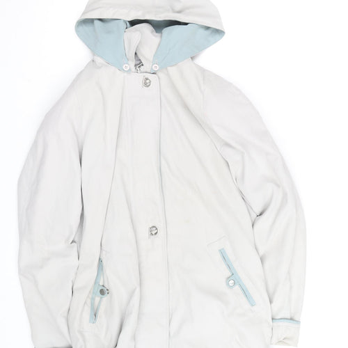 Aberille Unisex White Hooded Rain Coat Size 16 Mid-Length Cotton Blend