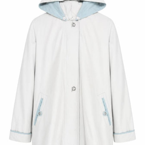 Aberille Unisex White Hooded Rain Coat Size 16 Mid-Length Cotton Blend