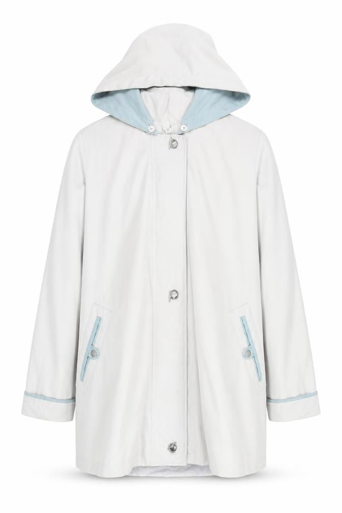 Aberille Unisex White Hooded Rain Coat Size 16 Mid-Length Cotton Blend