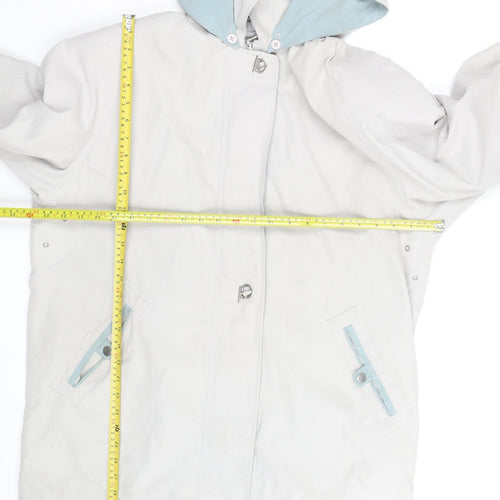 Aberille Unisex White Hooded Rain Coat Size 16 Mid-Length Cotton Blend