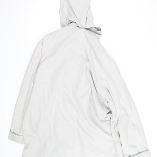 Aberille Unisex White Hooded Rain Coat Size 16 Mid-Length Cotton Blend