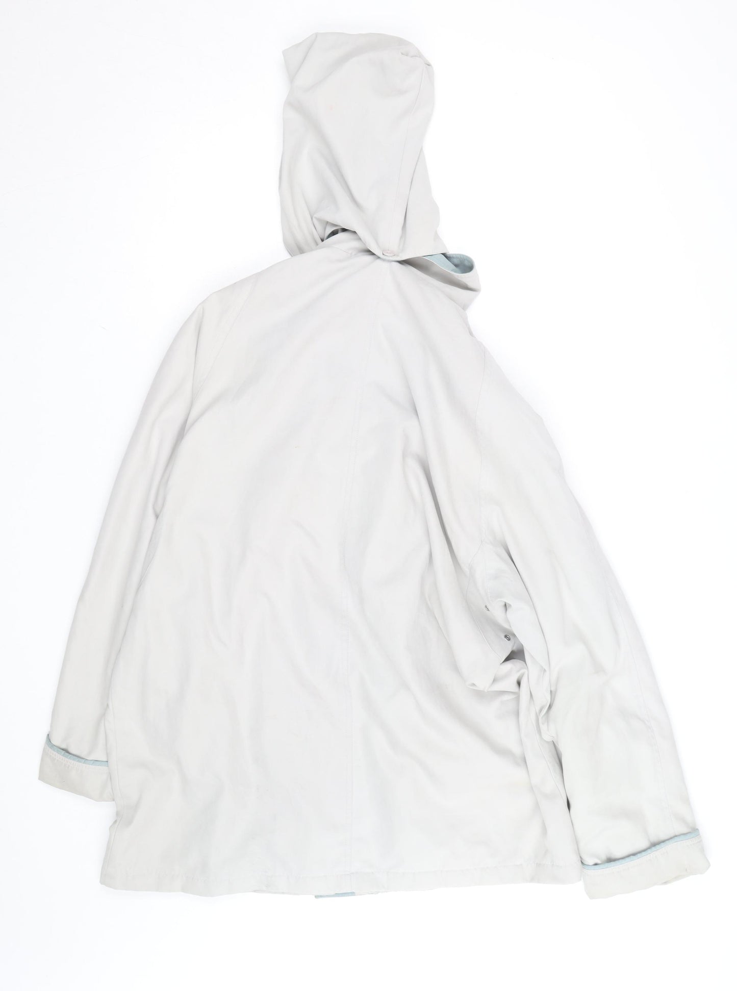 Aberille Unisex White Hooded Rain Coat Size 16 Mid-Length Cotton Blend