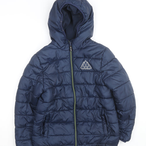 Studio Boys Blue Hooded Puffer Jacket 7-8 Years Polyester Mid-Length