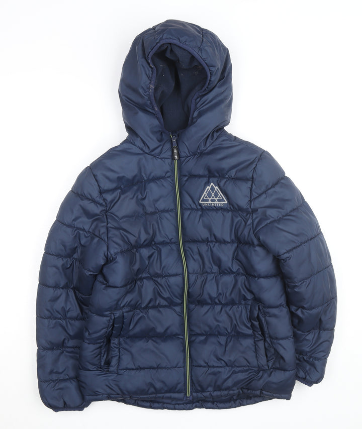 Studio Boys Blue Hooded Puffer Jacket 7-8 Years Polyester Mid-Length