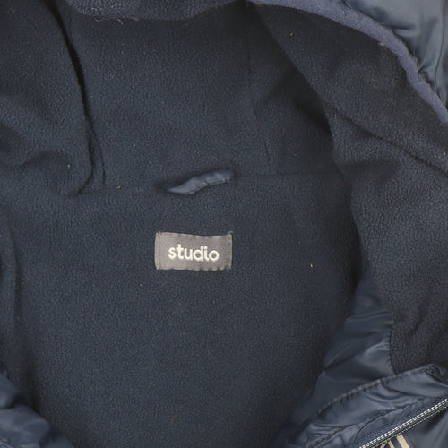 Studio Boys Blue Hooded Puffer Jacket 7-8 Years Polyester Mid-Length