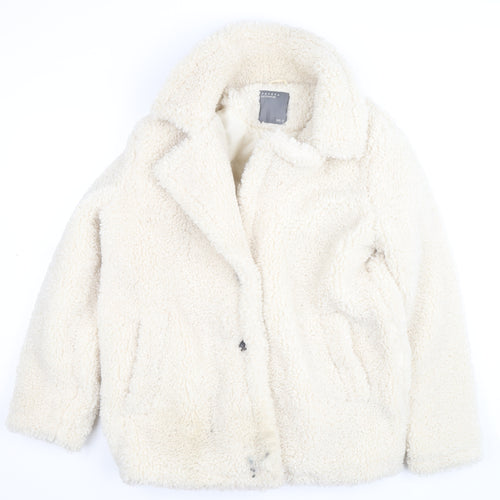 Papaya Women Ivory Sherpa Fleece Short Jacket Size 12 Casual Winter