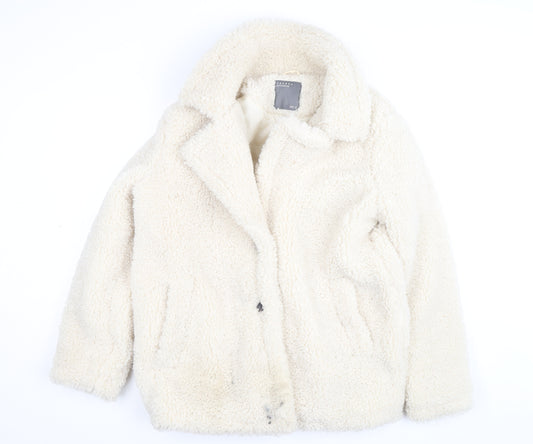 Papaya Women Ivory Sherpa Fleece Short Jacket Size 12 Casual Winter