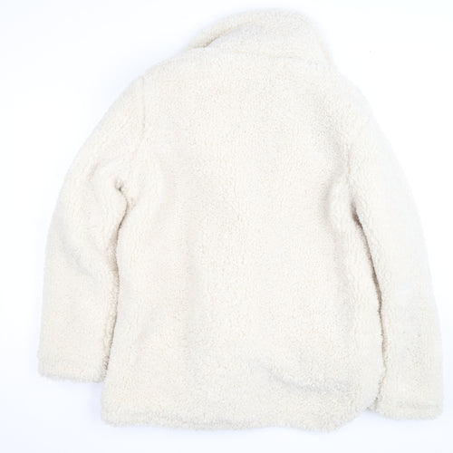 Papaya Women Ivory Sherpa Fleece Short Jacket Size 12 Casual Winter