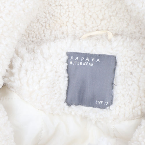 Papaya Women Ivory Sherpa Fleece Short Jacket Size 12 Casual Winter