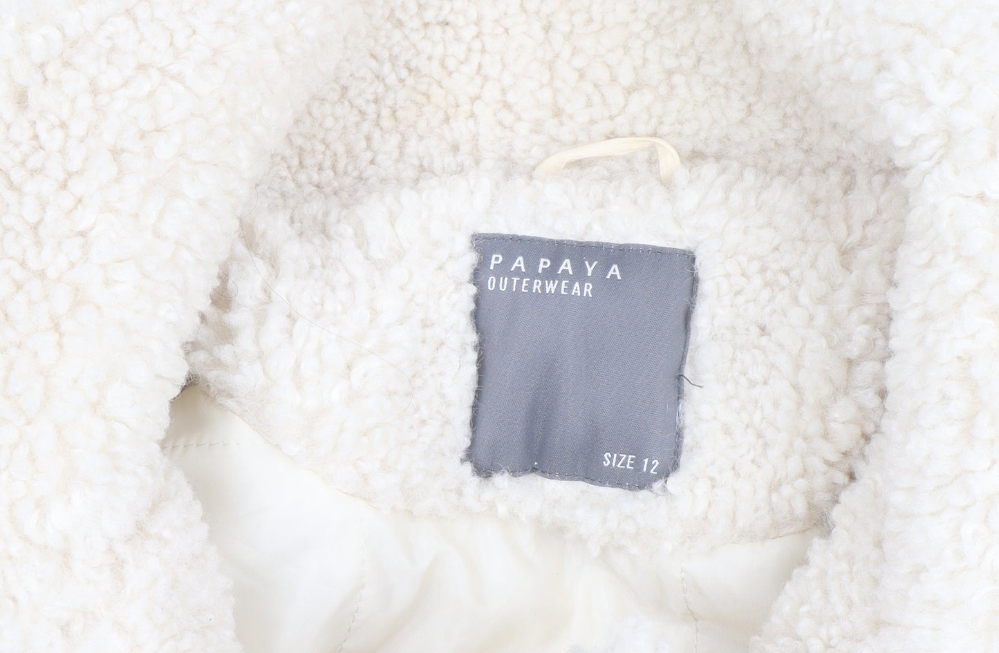 Papaya Women Ivory Sherpa Fleece Short Jacket Size 12 Casual Winter