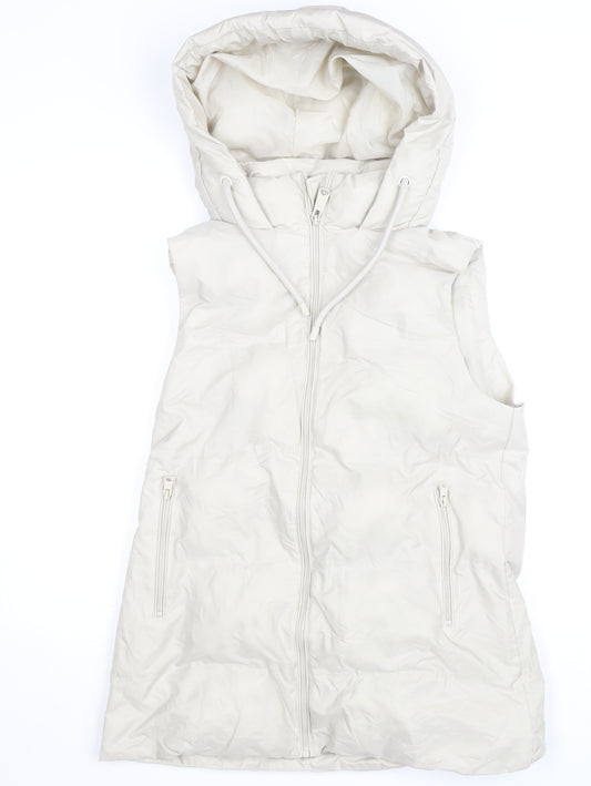 Primark Women's Ivory Puffer Hooded Long Waistcoat Size S