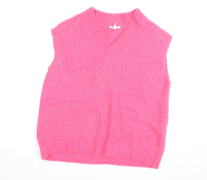 Opus Women's Pink Mohair Blend Sleeveless V-Neck Knit Vest M