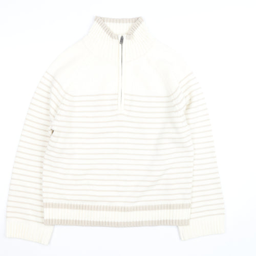 Dunnes Stores Women Ivory Striped 1/4 Zip High Neck Jumper Size 14