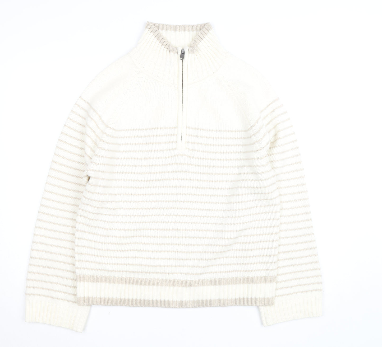 Dunnes Stores Women Ivory Striped 1/4 Zip High Neck Jumper Size 14