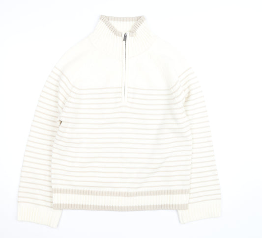 Dunnes Stores Women Ivory Striped 1/4 Zip High Neck Jumper Size 14