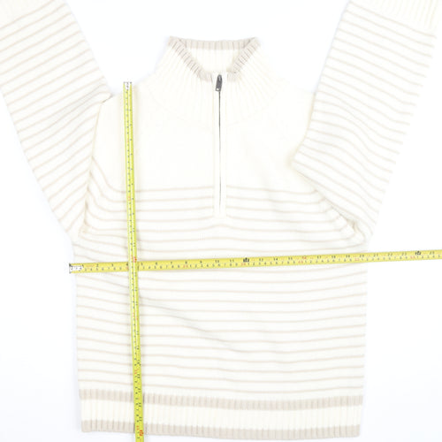 Dunnes Stores Women Ivory Striped 1/4 Zip High Neck Jumper Size 14