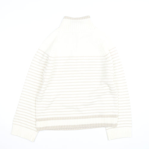Dunnes Stores Women Ivory Striped 1/4 Zip High Neck Jumper Size 14