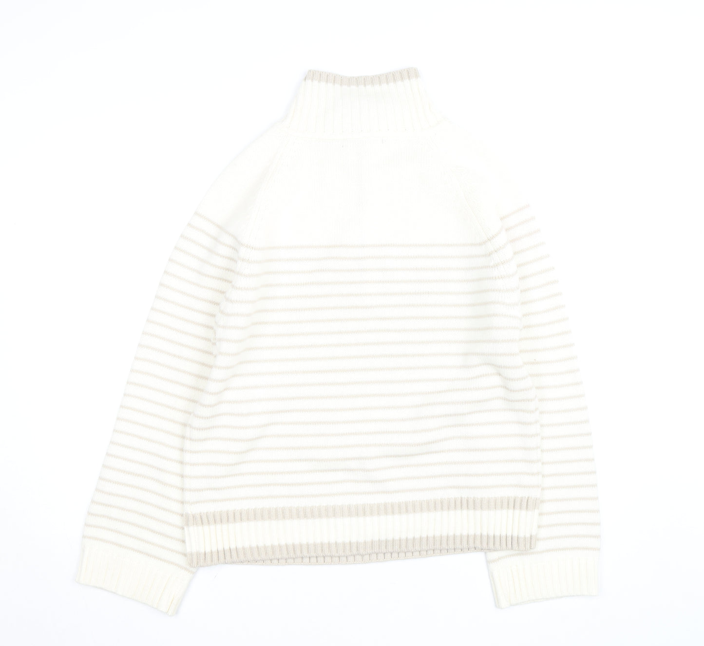 Dunnes Stores Women Ivory Striped 1/4 Zip High Neck Jumper Size 14