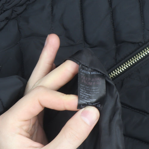 Karen Millen Women's Black Long Belted Hooded Puffer Coat Size 12