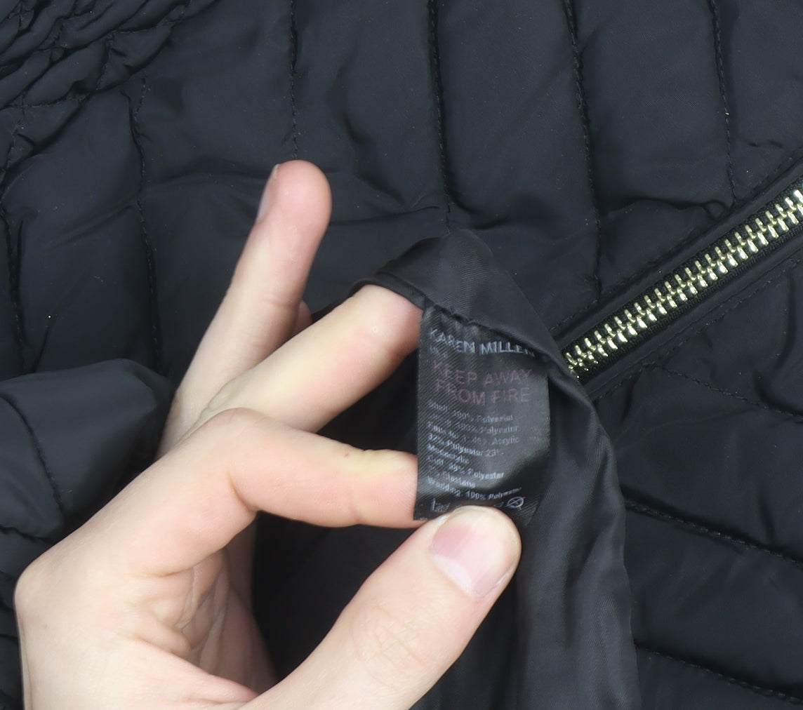 Karen Millen Women's Black Long Belted Hooded Puffer Coat Size 12