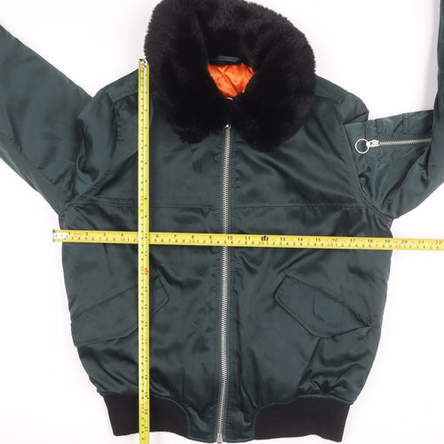 Topshop Women Green Faux Fur Collar Bomber Jacket Size 8