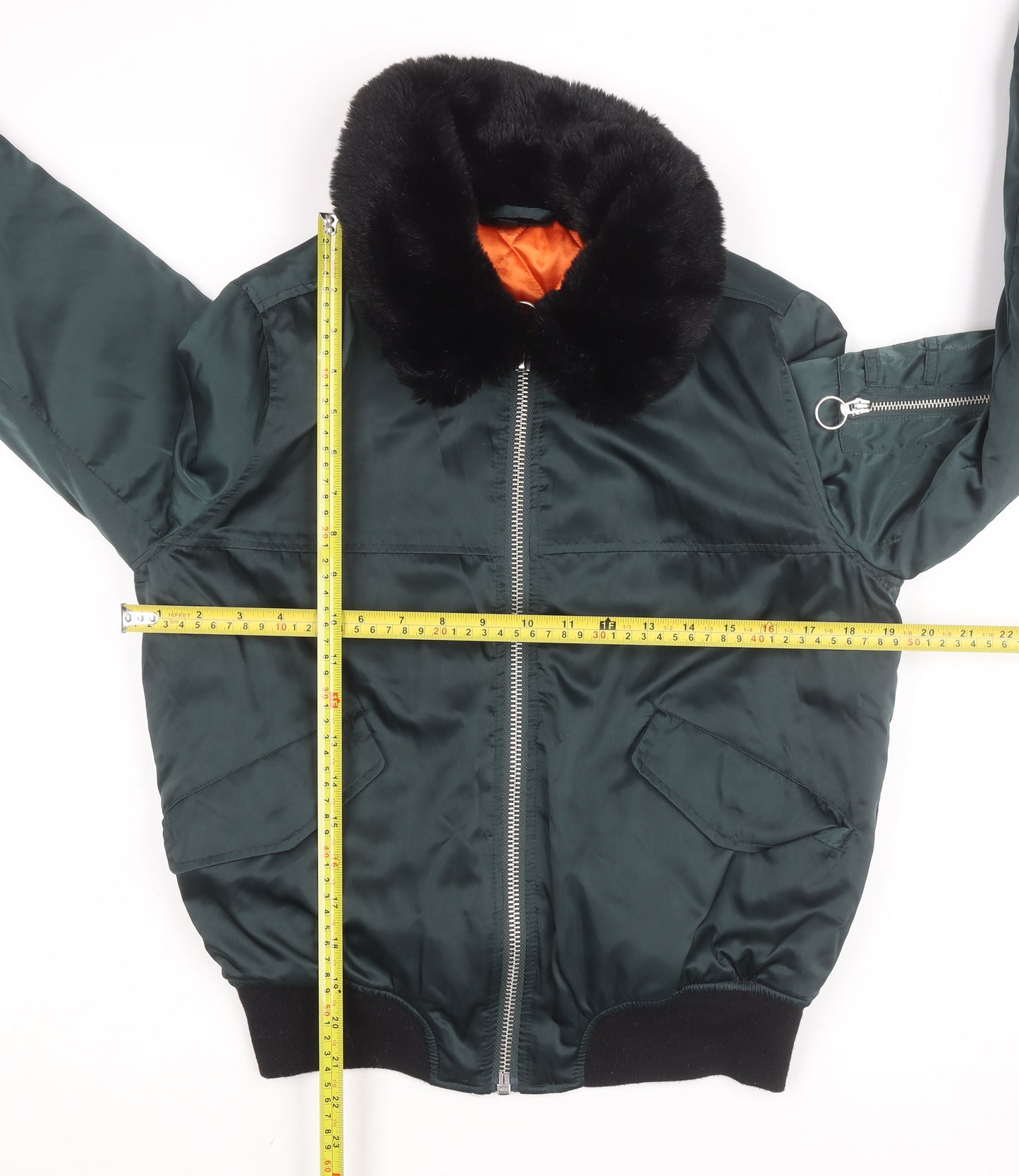 Topshop Women Green Faux Fur Collar Bomber Jacket Size 8