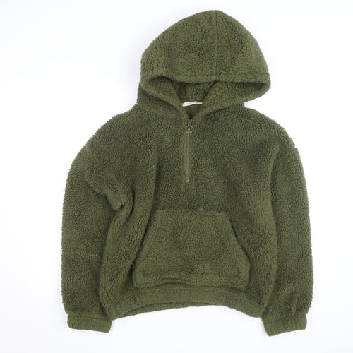 Tu Women Green Fleece Hooded 1/4 Zip Jumper Size 12