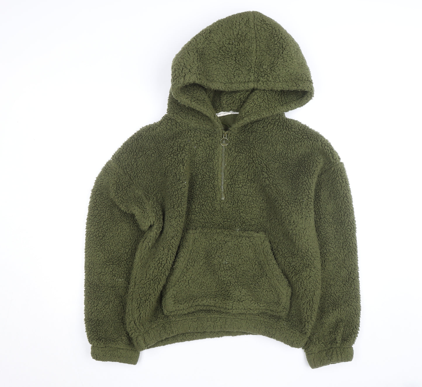 Tu Women Green Fleece Hooded 1/4 Zip Jumper Size 12