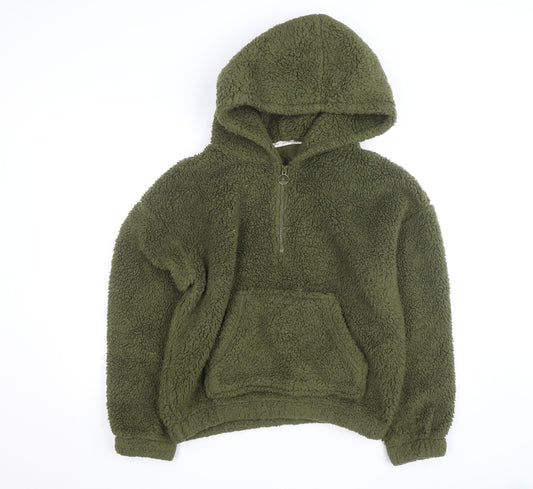 Tu Women Green Fleece Hooded 1/4 Zip Jumper Size 12