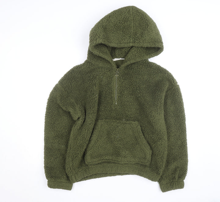 Tu Women Green Fleece Hooded 1/4 Zip Jumper Size 12