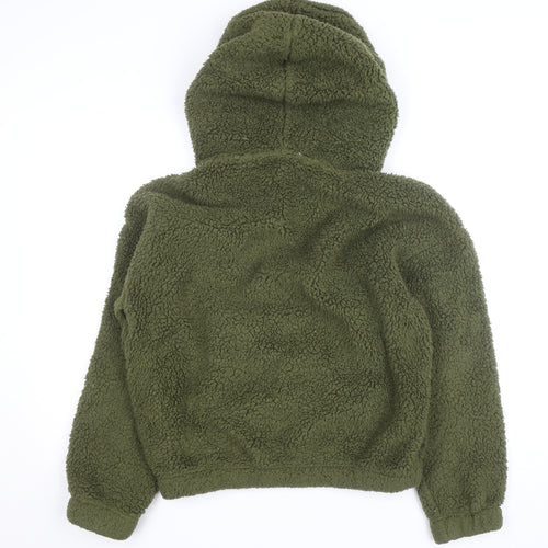 Tu Women Green Fleece Hooded 1/4 Zip Jumper Size 12