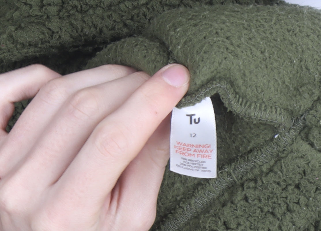 Tu Women Green Fleece Hooded 1/4 Zip Jumper Size 12