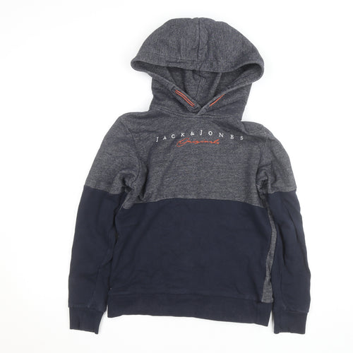 Jack & Jones Boys Grey & Navy Pullover Hoodie Size 10 Years Cotton Blend