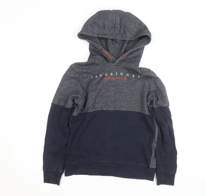 Jack & Jones Boys Grey & Navy Pullover Hoodie Size 10 Years Cotton Blend