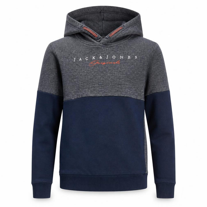 Jack & Jones Boys Grey & Navy Pullover Hoodie Size 10 Years Cotton Blend