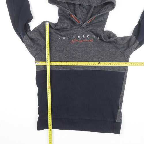 Jack & Jones Boys Grey & Navy Pullover Hoodie Size 10 Years Cotton Blend