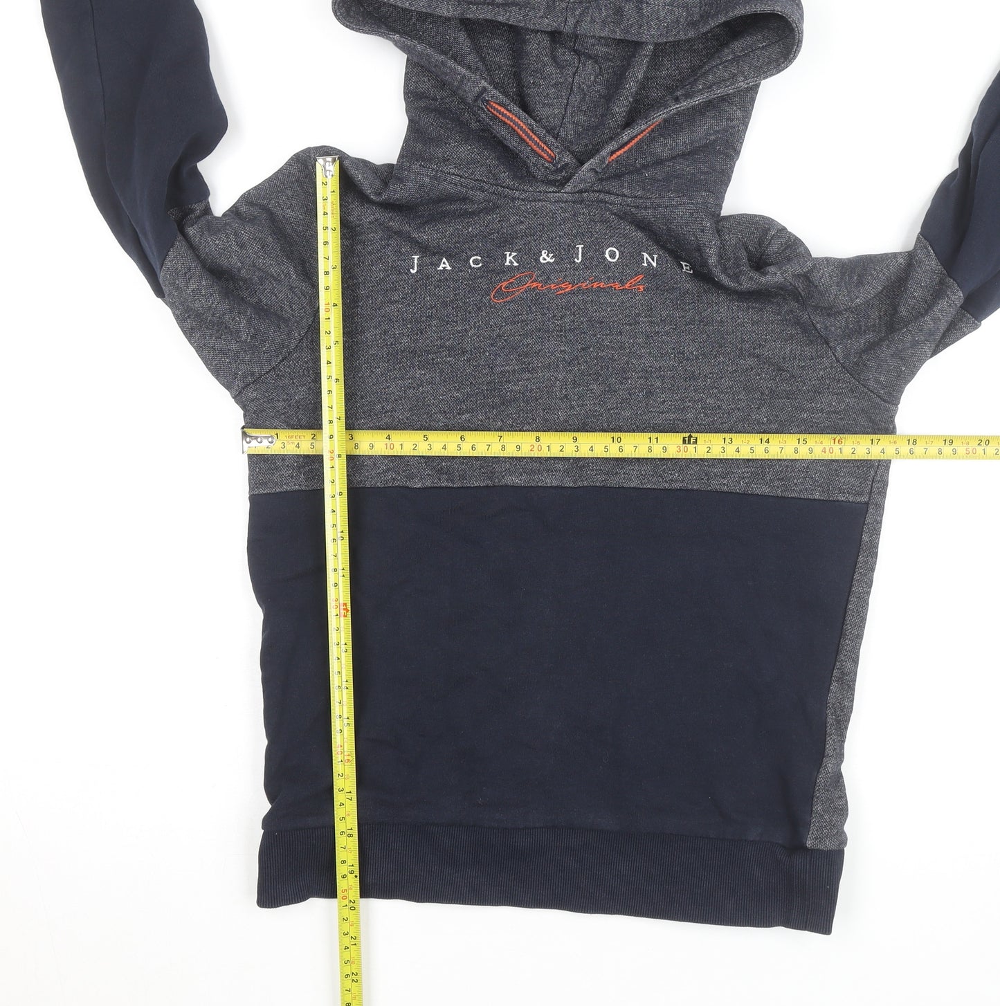 Jack & Jones Boys Grey & Navy Pullover Hoodie Size 10 Years Cotton Blend