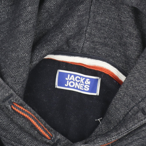 Jack & Jones Boys Grey & Navy Pullover Hoodie Size 10 Years Cotton Blend