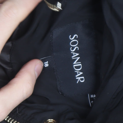 Sosandar Women’s Black Long Puffer Coat Size 18 Belted Hooded Winter Jacket
