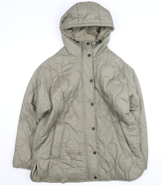 Zara Womens Beige Quilted Hooded Mid-Length Jacket Size S
