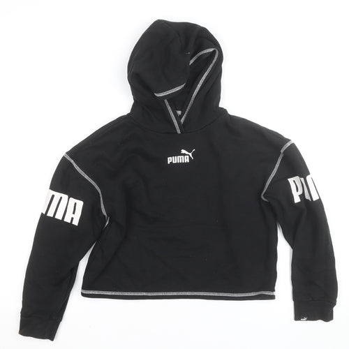 Puma Girls Black 11-12 Years Pullover Logo Hoodie Fleece