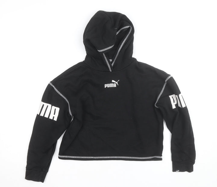 Puma Girls Black 11-12 Years Pullover Logo Hoodie Fleece