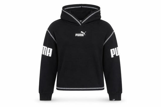 Front view of Puma girls’ black 11-12 years pullover logo hoodie fleece