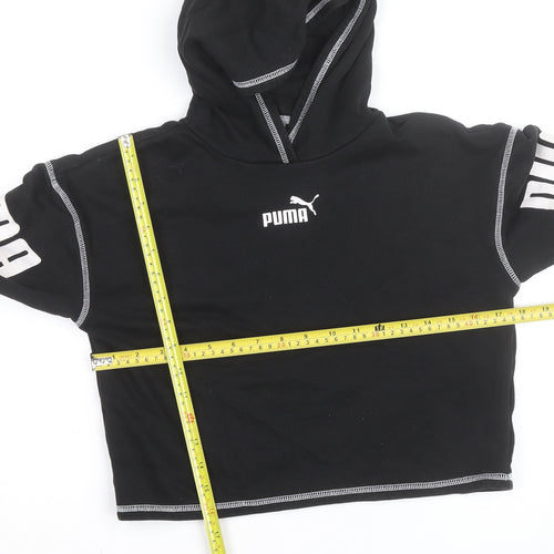 Puma Girls Black 11-12 Years Pullover Logo Hoodie Fleece