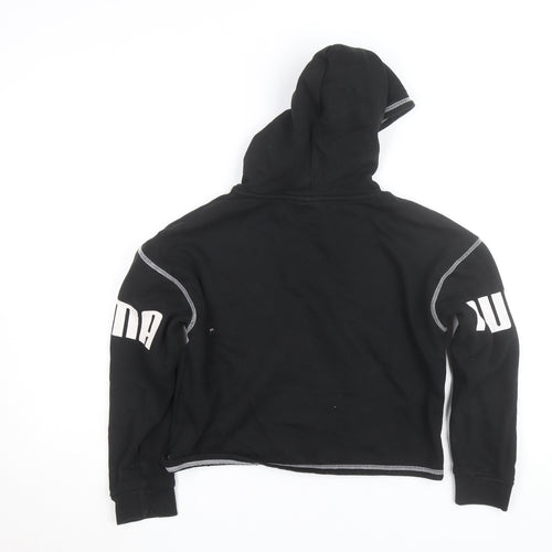 Puma Girls Black 11-12 Years Pullover Logo Hoodie Fleece