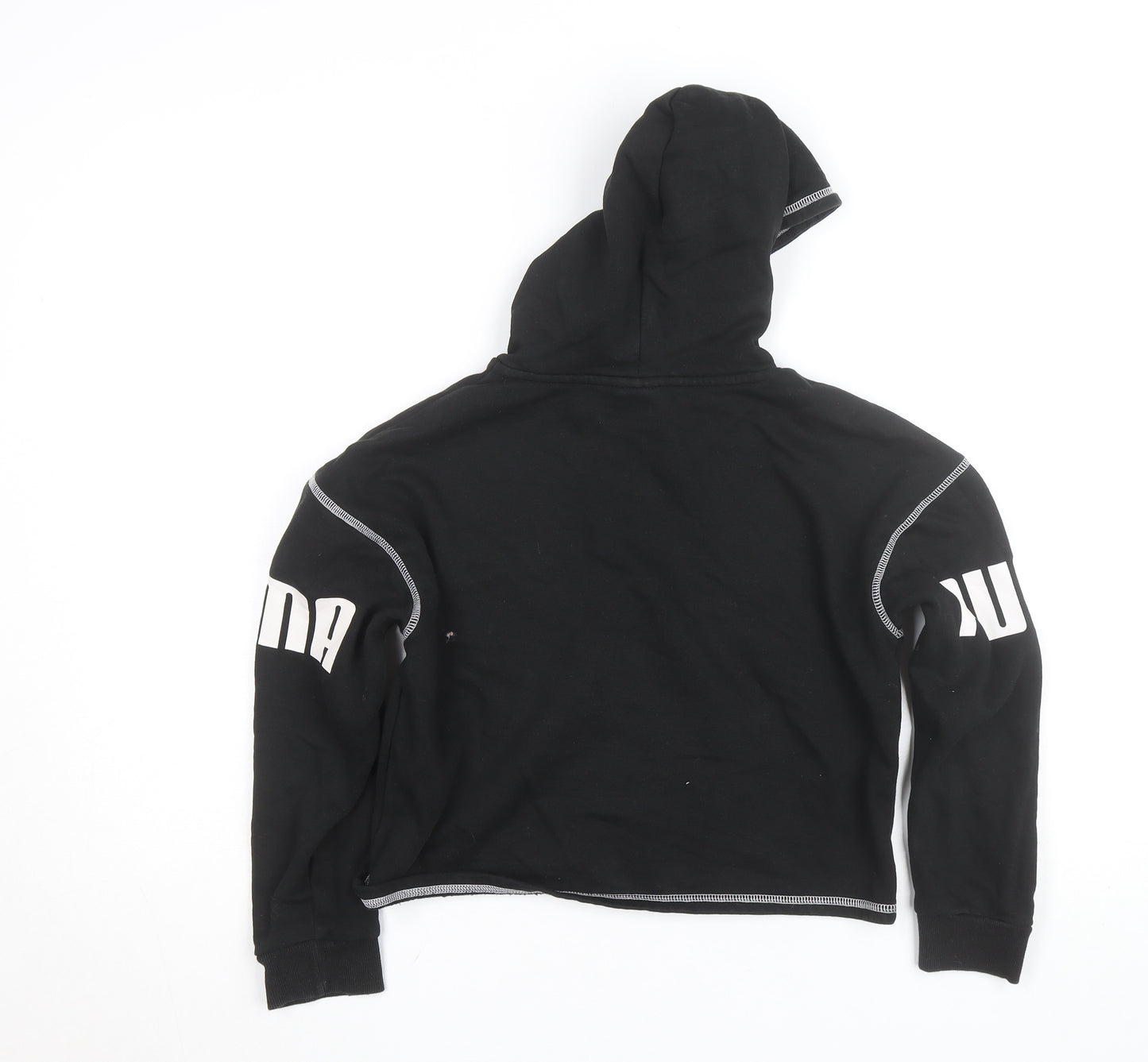 Puma Girls Black 11-12 Years Pullover Logo Hoodie Fleece
