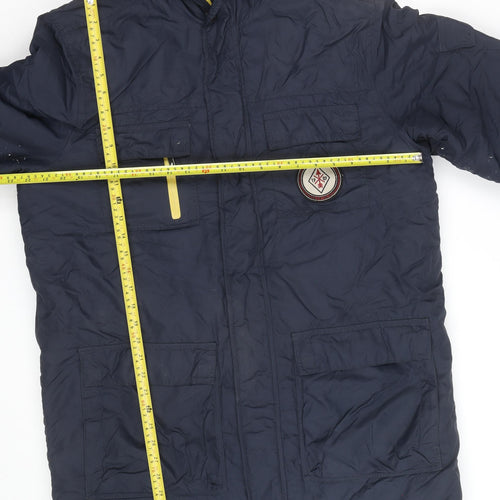 Bench Mens Blue Hooded Parka Jacket L Faux Fur Trim Winter Coat